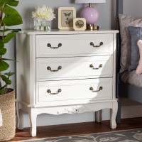 Baxton Studio ETASW-08-White-3DW-Dresser Gabrielle Traditional French Country Provincial White-Finished 3-Drawer Wood Dresser